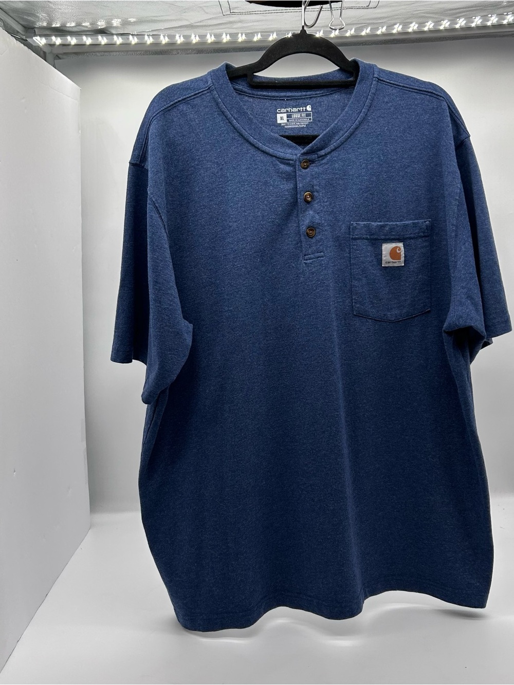 Carhartt Men's Navy Henley Pocket Short-Sleeve Shirt XL